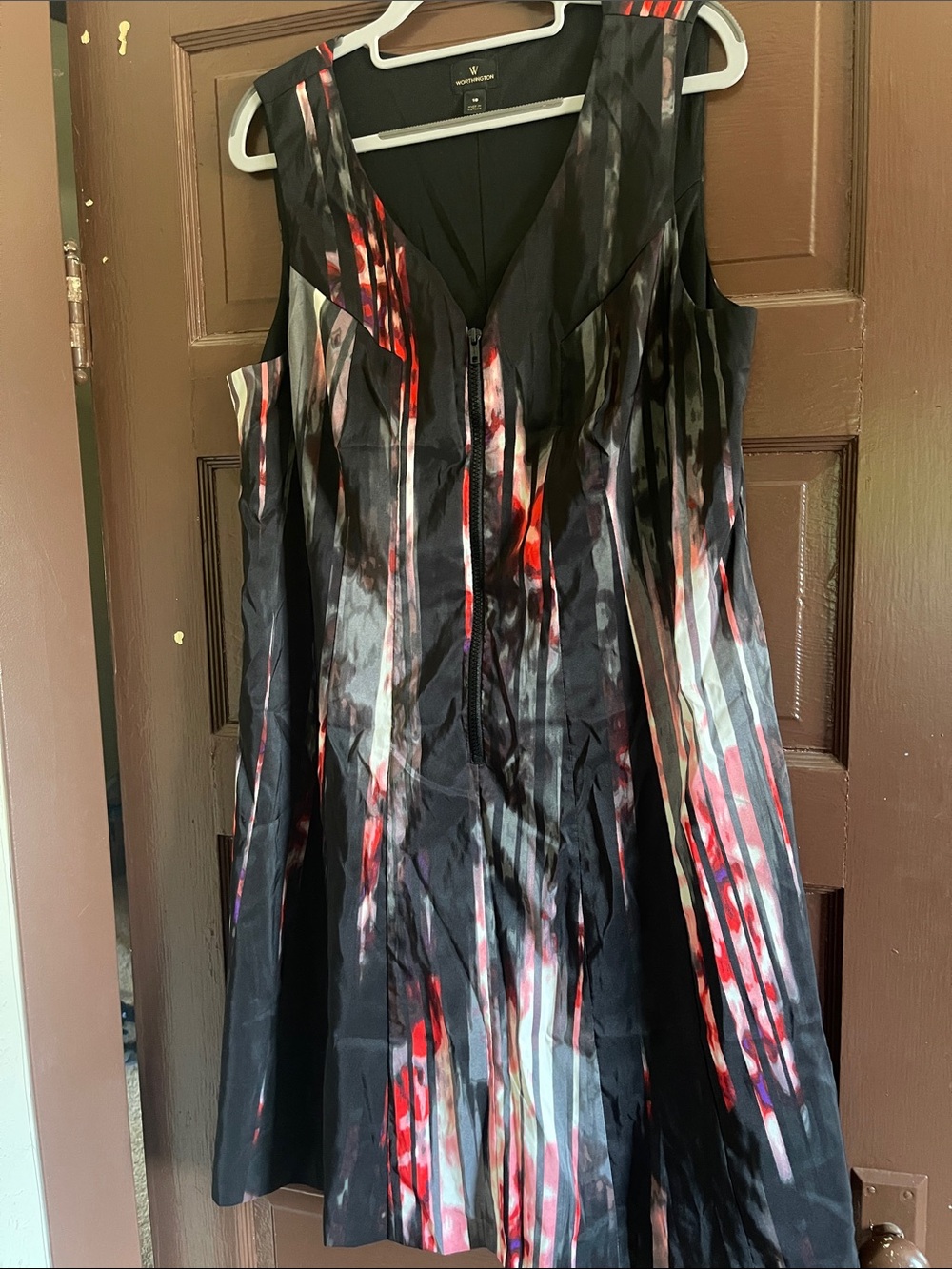 Worthington Black Dress with Red and Gray Brushstroke Print